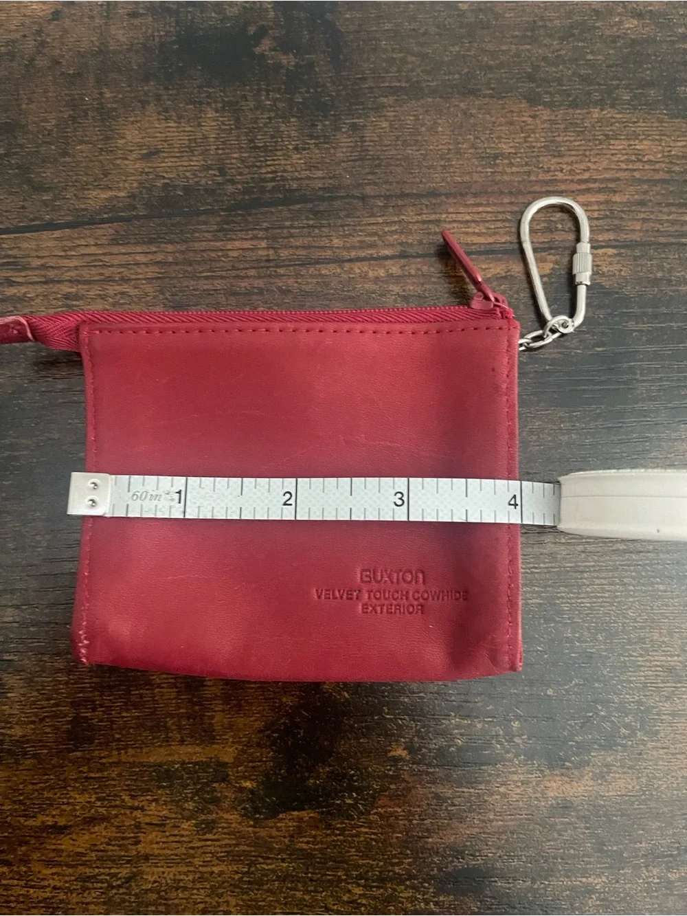 Buxton Red Leather Zip Coin Pouch with Key Clip